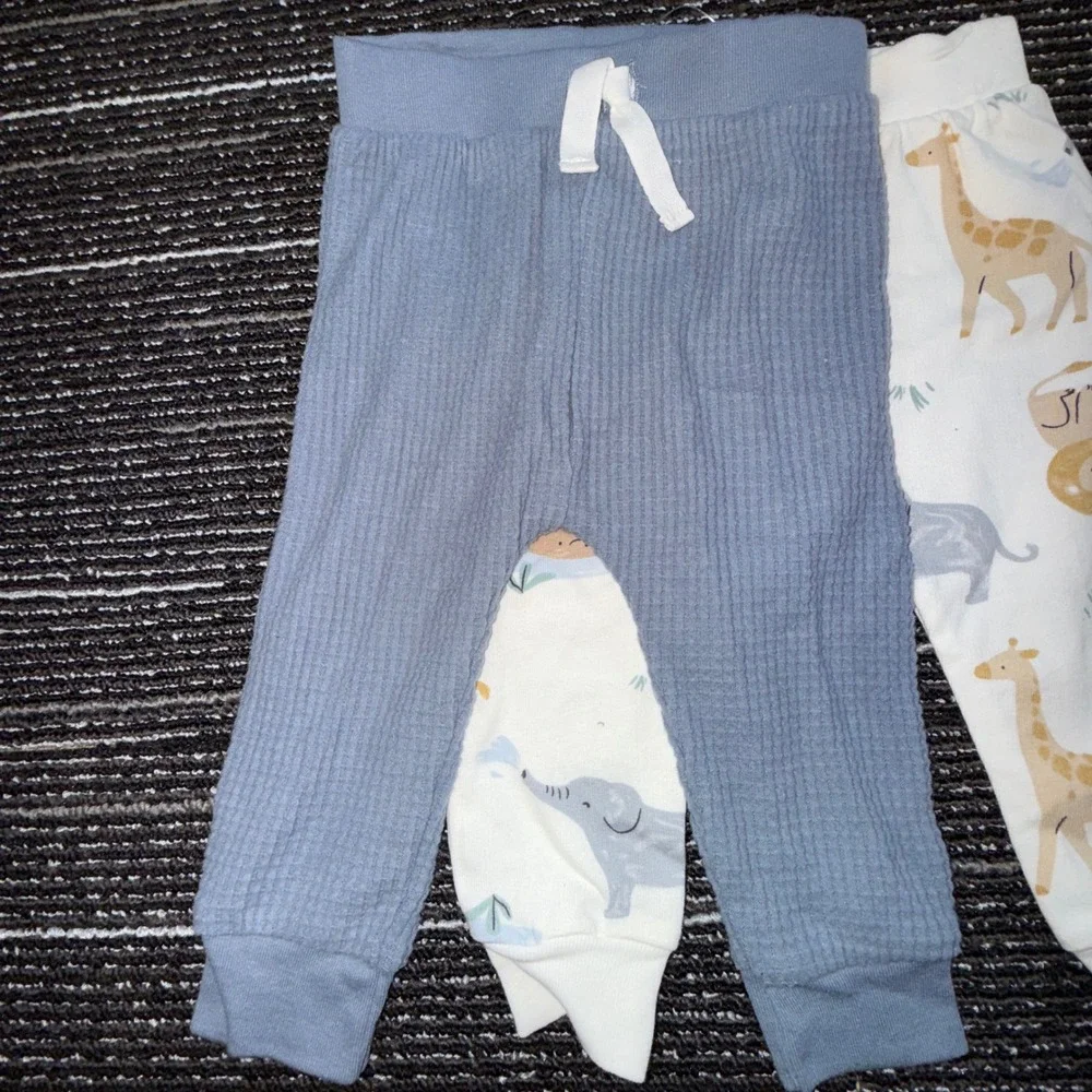 Carter's 4pc Outfit Set 9M NWT Safari Animal Print Blue Waffle Knit Pants